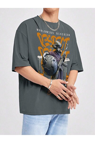 DogFish تي شيرت قطني رمادي مقاس كبير للرجال