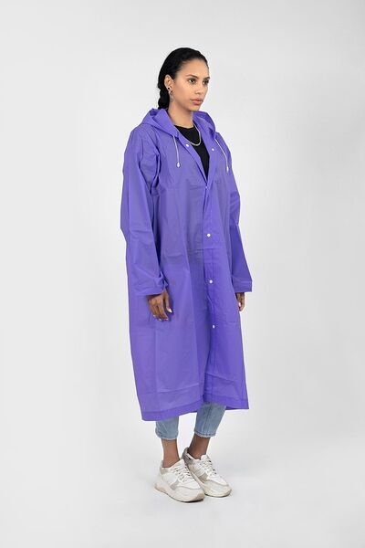 Polo55 Purple Hooded Snap-On Raincoat And Windbreaker