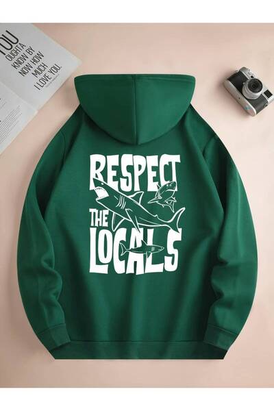 NoVibe Hanorac cu glugă de iarnă supradimensionat unisex cu imprimeu Respect ...