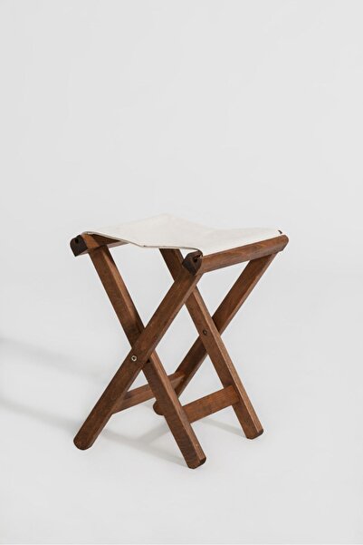 Özdağ Mobilya Ahşap Katlanır Tabure Kumaşlı Gürgen Ceviz Renk