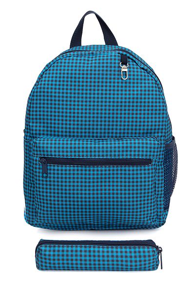 GNC DESİGN Rucsac albastru Gingham pentru copii de 0-8 ani cu suport pentru stilou - Model pentru gradinita si cresa