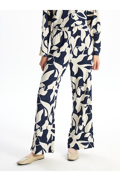 LC Waikiki Patterned Wide Leg Women's Trousers with Elastic Waist