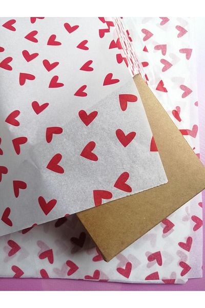 t tuğset etiket Heart Red Patterned Tissue Paper 50x70 Cm 100 Pieces-t441