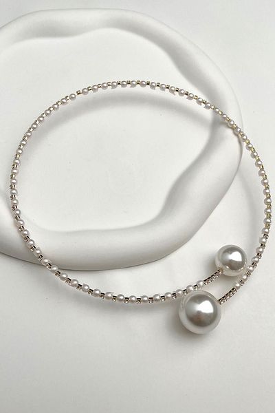 Modex Stone Pearl Row Spring Choker Necklace
