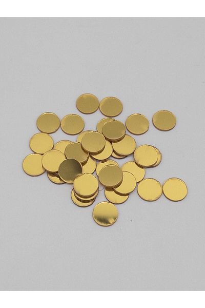 Atölye7Tasarım Gold Colored 1 Cm Round Plexi Mosaic Mirror - 50 Pieces