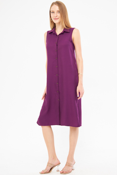 armonika Women's Plum Collar Dress - Buttoned, ARM-17Y00028