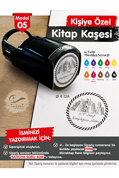 t tuğset etiket Kişiye Özel İsim Yazılı Kitap Kaşesi - İsme Özel Kitap Mühürü M5-T648