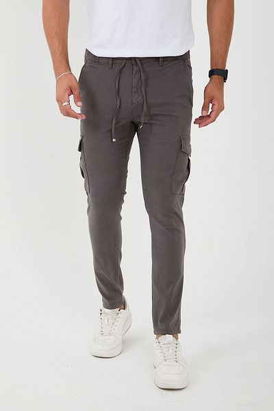 BROCARD Men's Dark Gray Trousers - Elastic Waist and Cargo Pocket