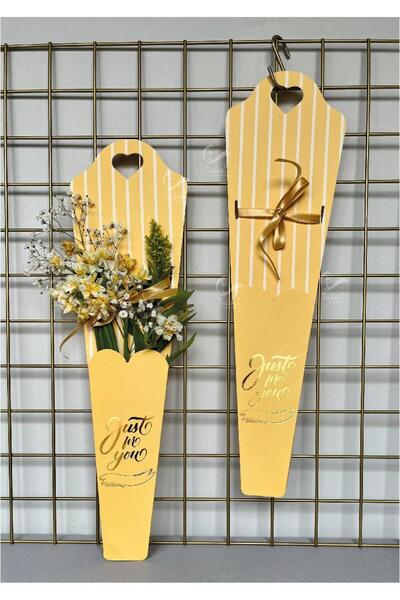t tuğset etiket Çiçek Gül Kutusu Tekli Gül Kutusu Çiçek Ambalaj Kurdeleli Çanta 6 Adet Sarı-T902