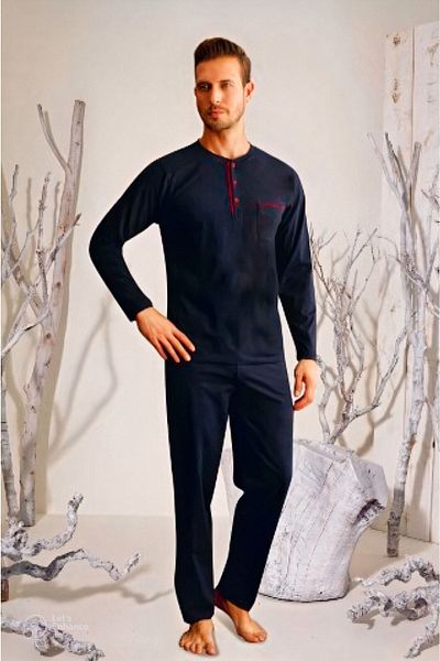 KLY 9111 Μακρυμάνικο Oversize Ανδρικό Σετ Πιτζάμες Navy Blue