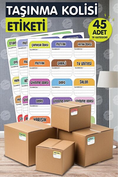 t tuğset etiket 45 Adet Yapışkanlı Taşınma Kolisi Etiketi , Depolama Ev Taşım...