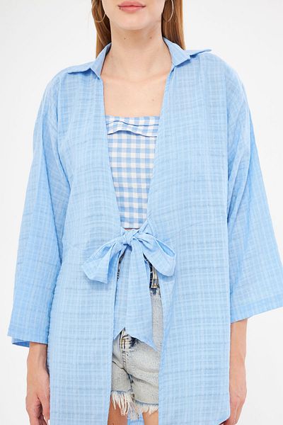 armonika Cămașă Kimono cu dungi Baby Blue - Front Tie, Femei, ARM-24Y 001101