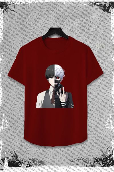 aynewmoda Tricou Kaneki Ken unisex cu imprimeu Tokyo Ghoul Anime - Decolteu