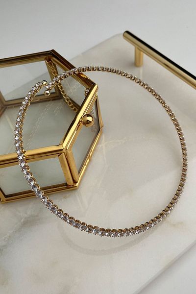 Modex Round Zircon Stone Row Spring Waterway Choker Necklace