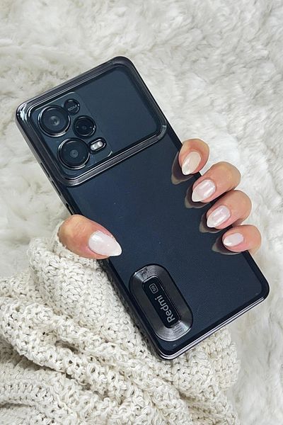Vip Case Redmi Note 12 Pro 5g (في الخارج) حماية الكاميرا شعار شفاف يظهر الحواف لامعة فاخرة أوميغا