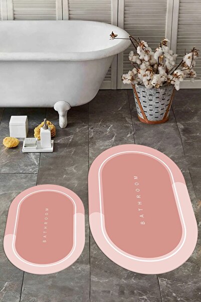 EY HOME Ψηφιακό τυπωμένο πλενόμενο σετ τουαλέτας με γραπτό οβάλ χαλάκι μπάνιου, OKLZT-1-PINK,