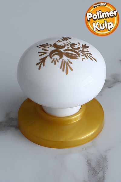 Badem10 Buton rotund din polimer (ALB) Mobilier din aur Sertar de bucătărie Dulap dulap Mâner Mâner
