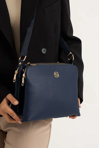Lifonbag Дамска мека кожена чанта за през рамо с 4 отделения и дълга кръстосана презрамка среден размер