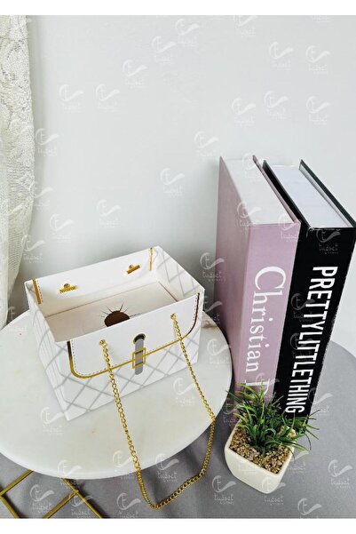 t tuğset etiket Zincirli Çiçek Taşıma Çantası - Karton Çiçek Buket Çikolata Gül Hediye Kutusu Çanta Beyaz 10 adet -T