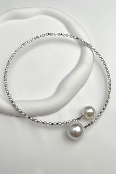 Modex Stone Pearl Row Spring Choker Necklace