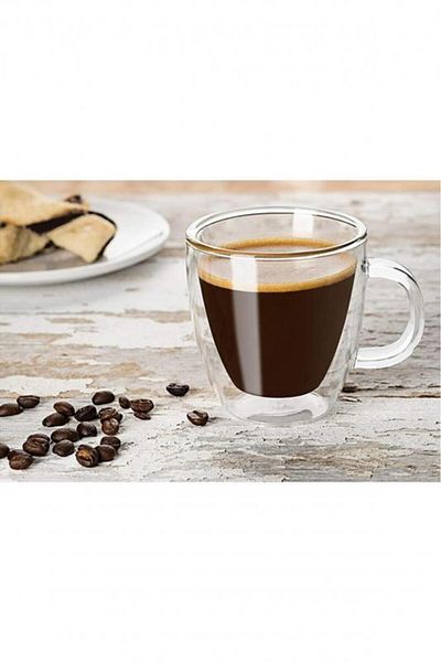 Jet's Home 90 ml Double Glass and Double Wall Cup Glass Mug