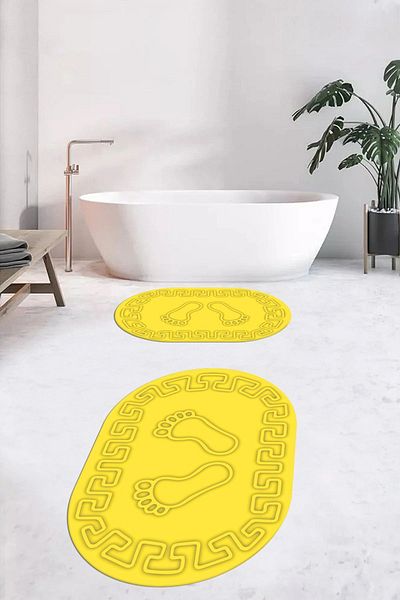 EY HOME Set de scaune de toaletă pentru baie, ovală, cu model de amprentă, lavabil digital, OKLZT-18-YELLOW,