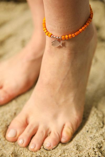 Modex Woman's Orange Fish Figure Anklet