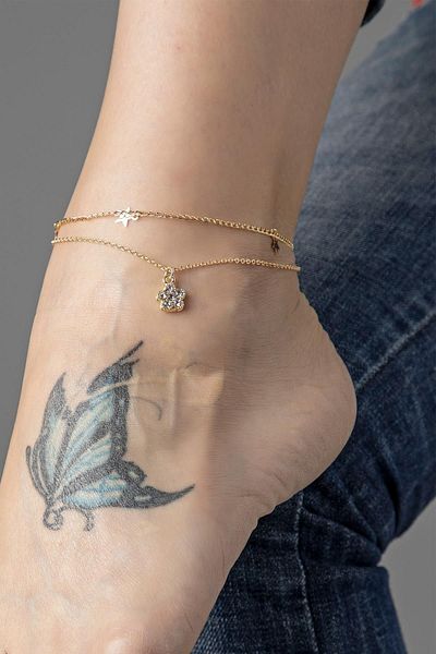 Modex Gold Yellow Clover Figured Jewelled Anklet
