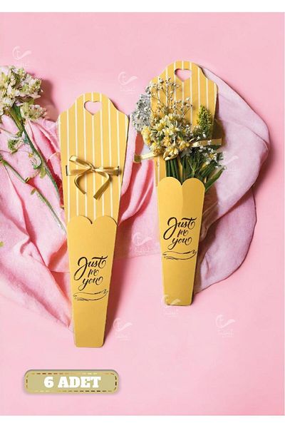 t tuğset etiket Flower Rose Box Μονό Rose Box Τσάντα συσκευασίας λουλουδιών με κορδέλα 6 τμχ Yellow-T902