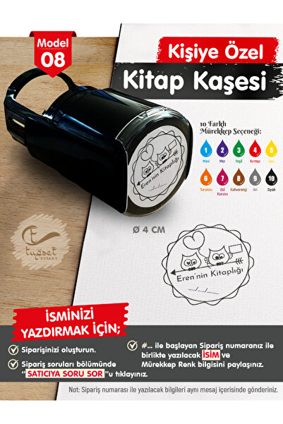 t tuğset etiket Kişiye Özel İsim Yazılı Kitap Kaşesi - İsme Özel Kitap Mühürü...