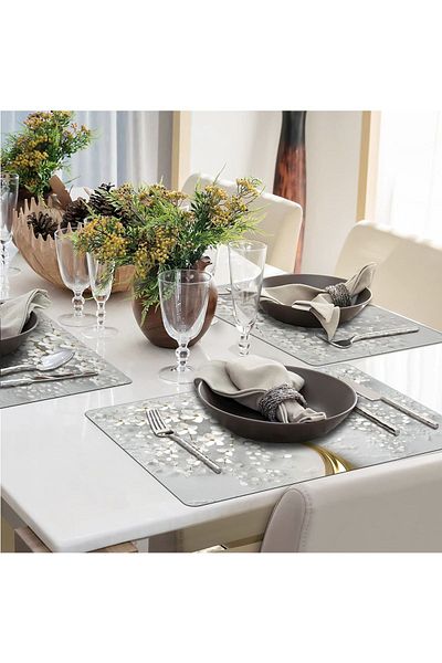 AsMat Paw Set of 6 Waterproof Gold Tree Patterned American Serving Runner Plates and Coasters