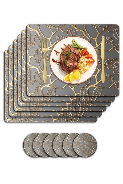 AsMat Paw Set of 6 Waterproof Tree and Flower Patterned American Serving Runner Plates and Coasters