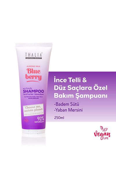 Thalia 250ml Care Shampoo - Almond Milk and Blueberry Extract, for Fine Strands and Straight Hair