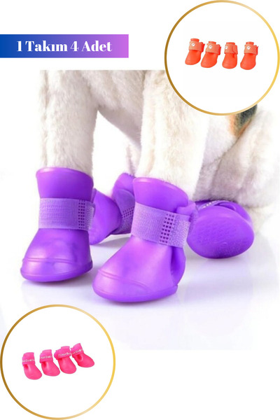 Hane Dostu 4'lü Silikon Cırtlı Kedi Köpek Ayyakabı Seti | 4 Adet Kedi Köpek A...