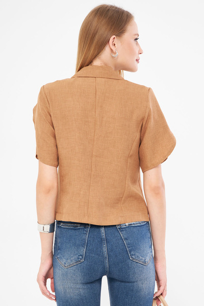 armonika Light Brown Women's Crop Jacket - Slit Detail, Short Sleeve ARM-24Y 001048