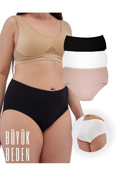 ALYA UNDERWEAR Chiloți pentru femei Extra Battal - Pachet de trei negru-alb-brun (8xl-10xl)