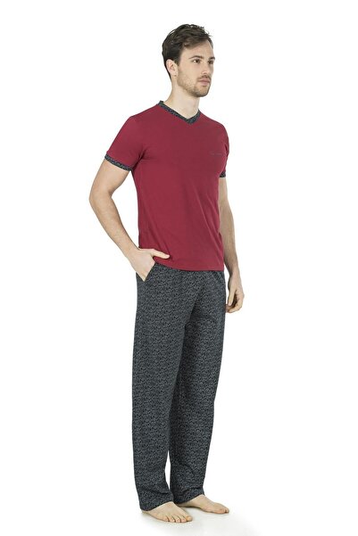 Pierre Cardin Erkek Bordo V Yaka Kısa Kollu 3'lü Penye Pijama Takımı