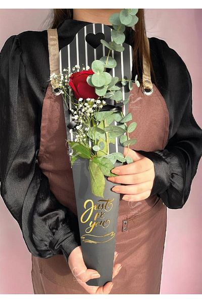 t tuğset etiket Flower Rose Box Μονό Rose Box Τσάντα συσκευασίας λουλουδιών με κορδέλα 6 τμχ Μαύρο -T899