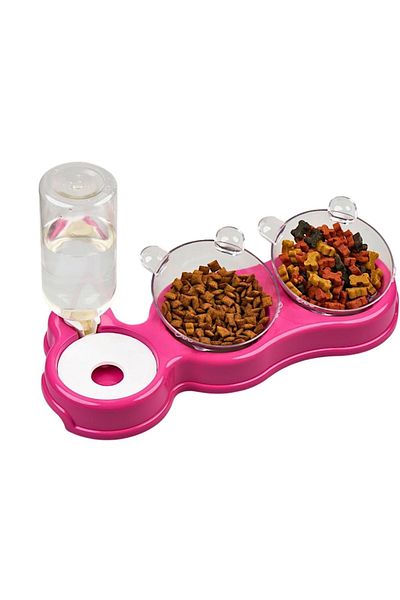 Glipet 500 ml Double Chamber Feeding and Water Container - Set of 3 36*21*16 Cm
