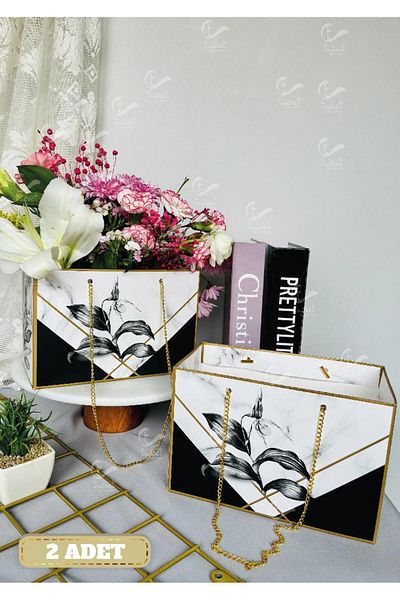 t tuğset etiket Chain Flower Carry Bag - Μπουκέτο λουλουδιών από χαρτόνι Σοκολατένιο τριαντάφυλλο Κουτί δώρου Τσάντα με μοτίβο 2 τμχ -