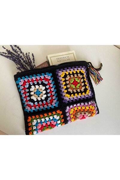 Handmade, El Örgüsü Çok Renkli El Örgüsü Etnik Model Portföy, Clutch Çanta