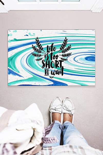 Buket Home الحياة قصيرة جدًا سجادة باب أمامية مزخرفة مقاس 45 × 70