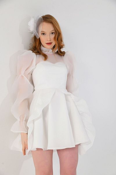 Tangül&Ali'S Moda Evi White Organza Mini Dress