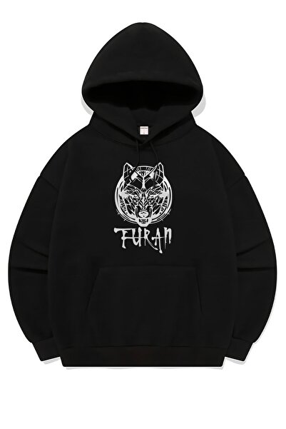 Moda Vadisi Unisex Turan Bozkurt Tengri Baskılı Sweatshirt Oversize 3 Iplik Şardonlu Kapüşonlu Hoodie