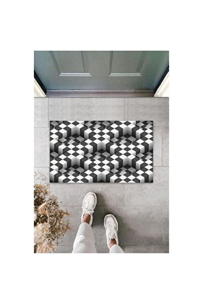 Dormot Home Διακοσμητικό Ψηφιακό 3d Τετράγωνο Ασπρόμαυρο Πατάκι Πόρτας Εξωτερ...