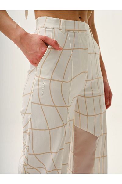 KNTLGY White High Waist Cross Printed Wide Leg Women's Trousers