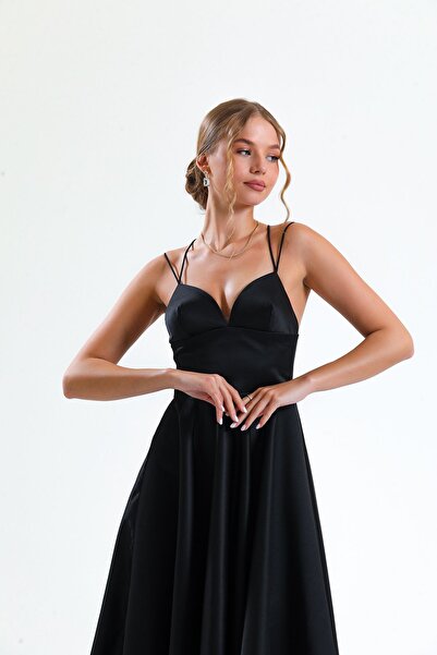 Tangül&Ali'S Moda Evi Askılı Siyah Midi Elbise