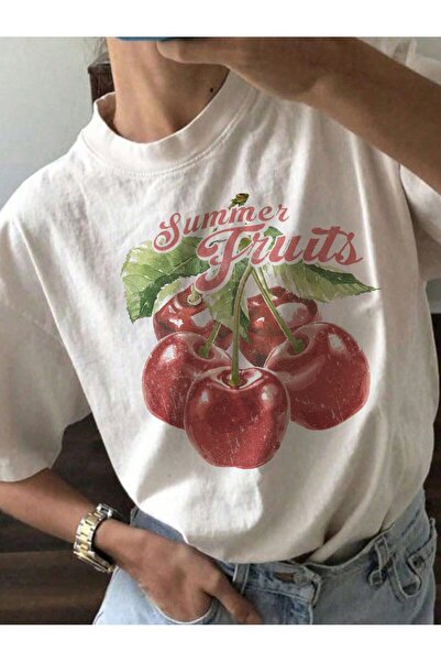 Bengi Clothing Tricou alb din bumbac oversize - maneca scurta, imprimat