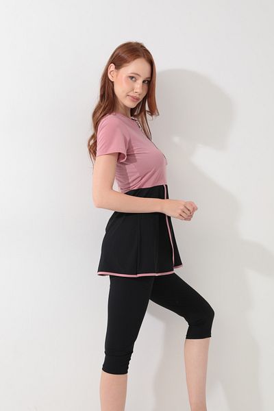 İKSUN Women's Bonnet Suit - Short Sleeve, Half Covered Hijab Swimsuit, Short Arm Swimsuit with Leggings
