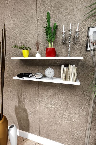 Dormot Home Modern Beyaz Renkli 2'li Set Çok Amaçlı Salon Duvar Rafı 80 Cm X ...